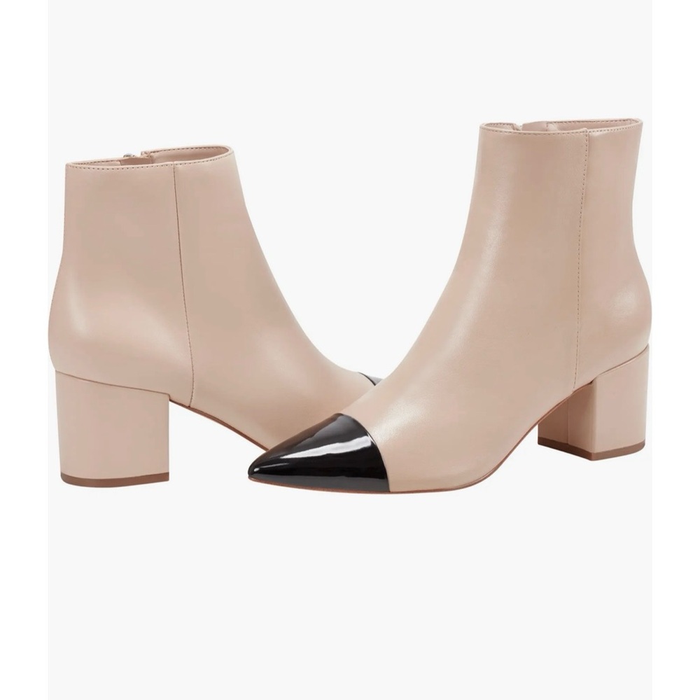 Marc Fisher Jelanie 2 Booties Light Natural Black Cap Toe Block Heel Size 8 NWT